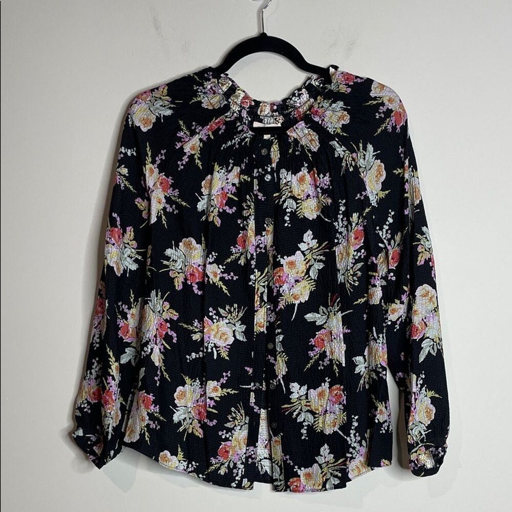 Rebecca Taylor Women’s Bouquet Dark Floral Button Down Blouse Size Medium NWT